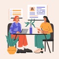 Two happy woman have job interview, conversation Royalty Free Stock Photo